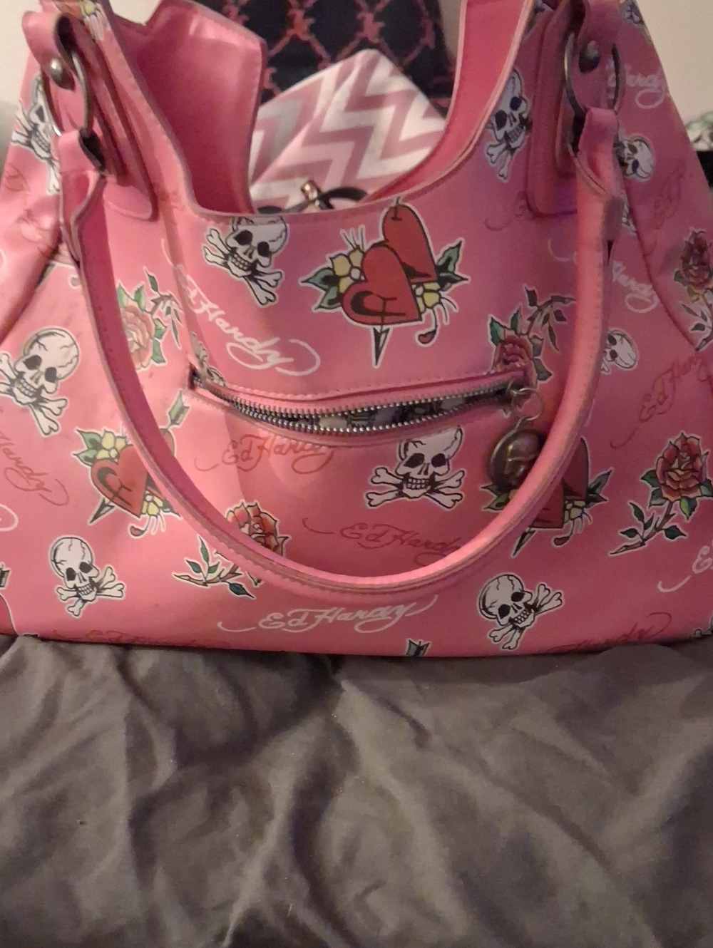 Ed Hardy Pink Tattoo-Print Shoulder Bag